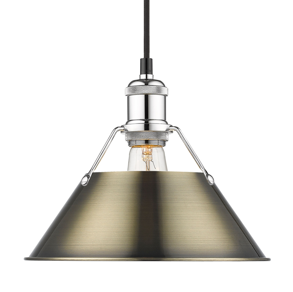 Yep by Golden Lighting Orwell 1-light 10in Pendant in Chrome and Aged Brass shade